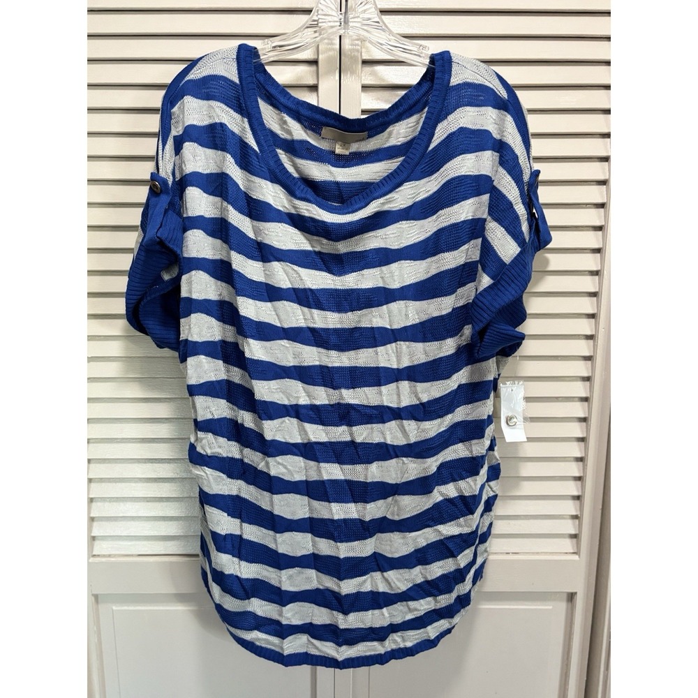 One A Blue/Gray Striped Short Tab Sleeve Sweater Size 2XL NWT Soft Knit‎